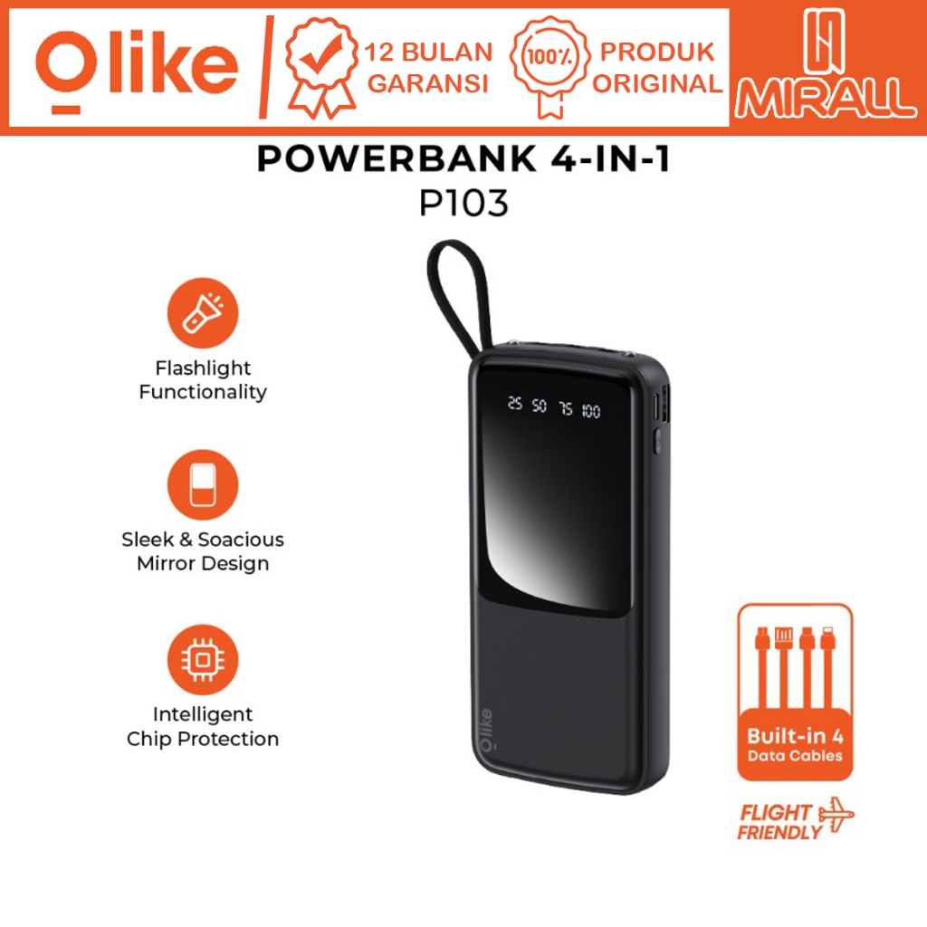 Jual Olike P103 Powerbank 10000mAh 4in1 Kabel Build in Type C Micro USB ...
