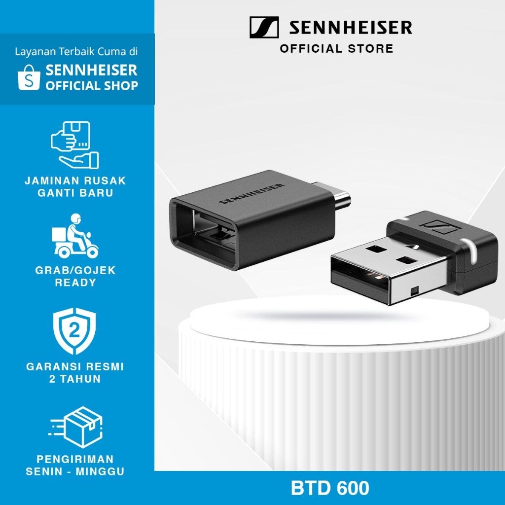 Dongle Bluetooth Sennheiser BTD 600 - Adaptateur USB-A/USB-C Avec AptX, Pour PC/Mac - Plug & Play, Faible Latence, Pour écouteurs Bluetooth