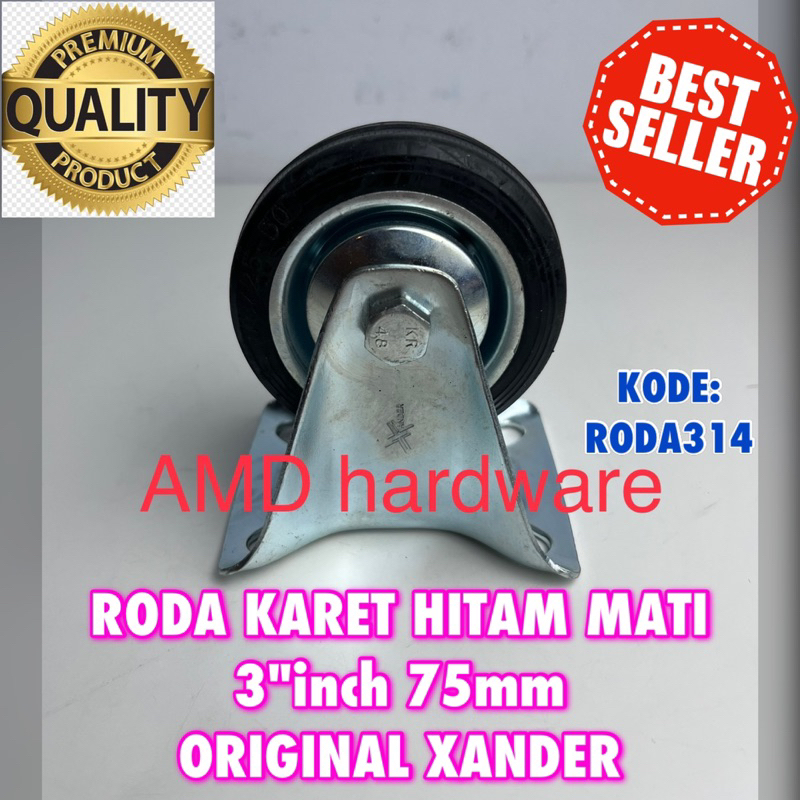 Jual Roda Karet Mati Hitam 3 Inch Inci Wheel Ridgid Rubber Etalase Troli Rak Besi Trolley 75mm 5929