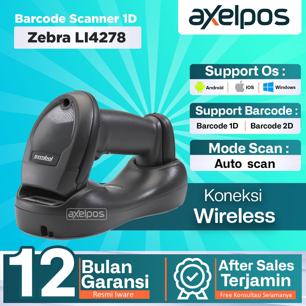 Jual Axelpos BARCODE SCANNER WIRELESS BLUETOOTH 1D ZEBRA LI-4278 ...