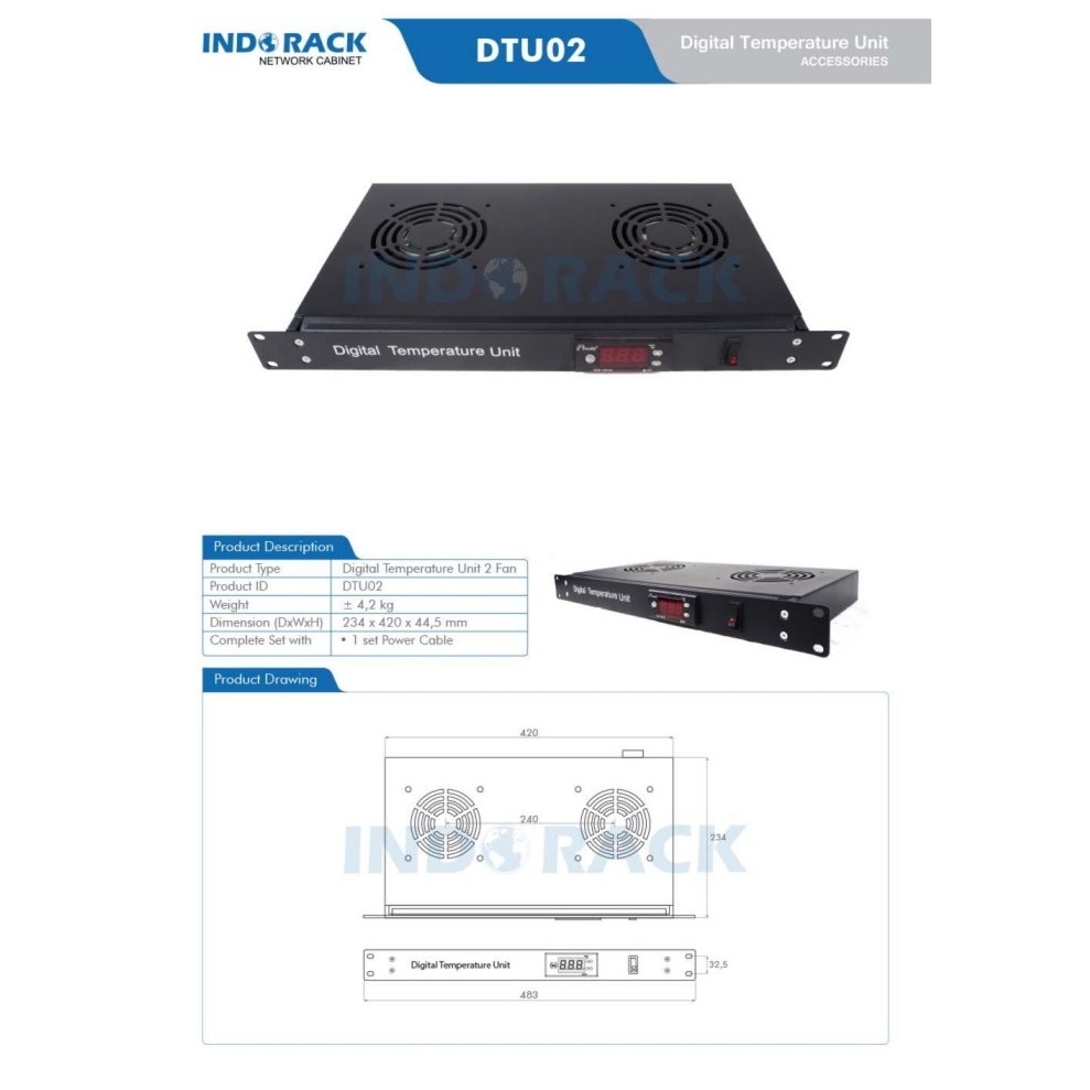 Jual INDORACK DTU02 DIGITAL TEMPERATUR UNIT WITH 2 FAN KIPAS RACK ...