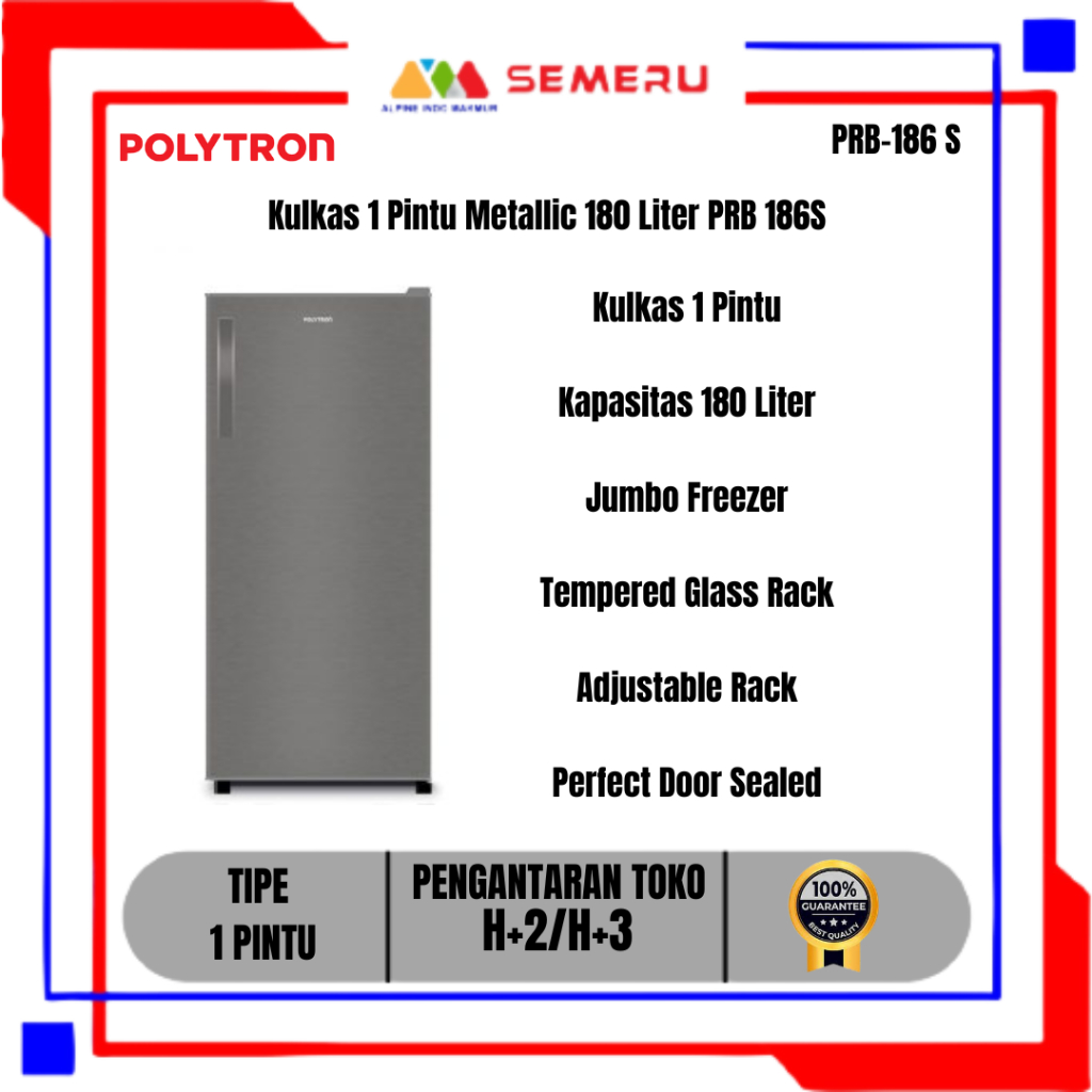 Jual POLYTRON KULKAS 1 PINTU 180 L / BLUE / RED/ SILVER PRB-186 B / PRB ...
