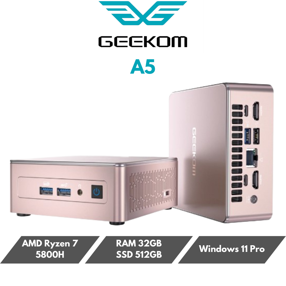 GEEKOM A5 Mini PC, AMD Ryzen 7 5800H(8C/16T, up to 4.4GHz), 32GB DDR4&512GB  M.2 PCIe NVMe SSD, Vega 8 Graphics, Windows 11 Pro Desktop Computer