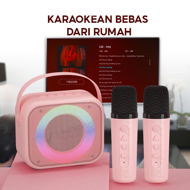 Jual speaker bluetooth karaoke 2 MIC 1 SET speaker bluetooth bass/ mic ...