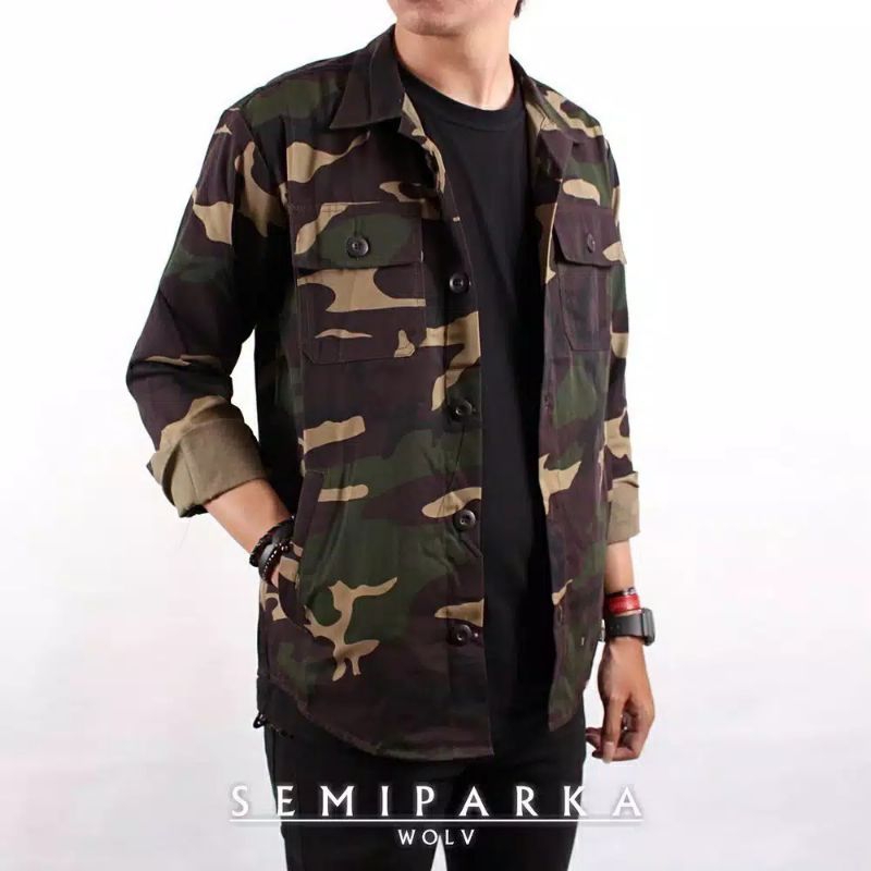 Jual Kemeja Loreng Pria-Kemeja Semi Parka Loreng | Shopee Indonesia