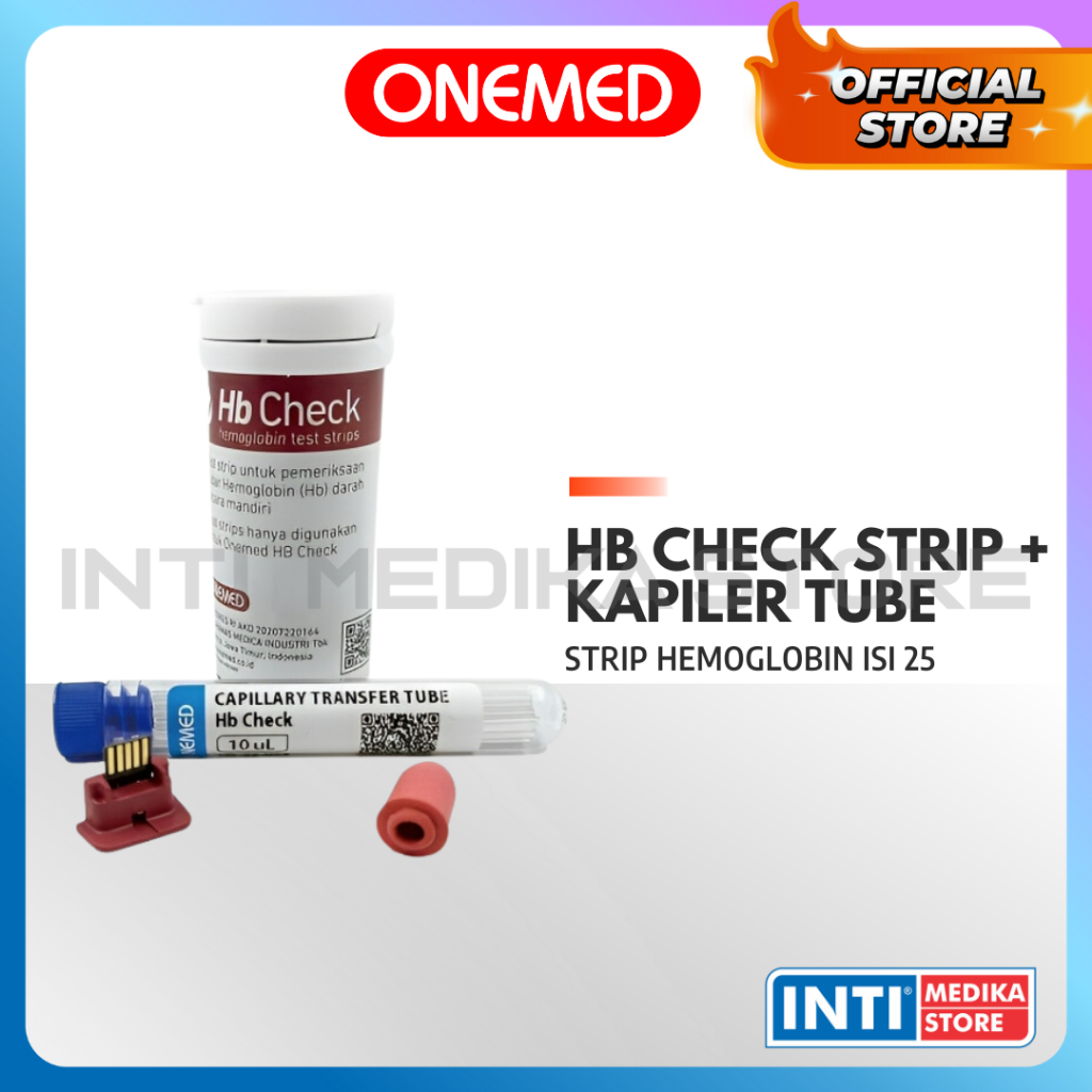 Jual ONEMED Strip Check Hemoglobin + Kapiler Tube Isi 25 HB Test