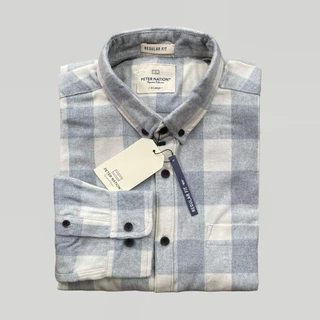 Peternation kemeja flanel pria wool basic panjang regular fit F418