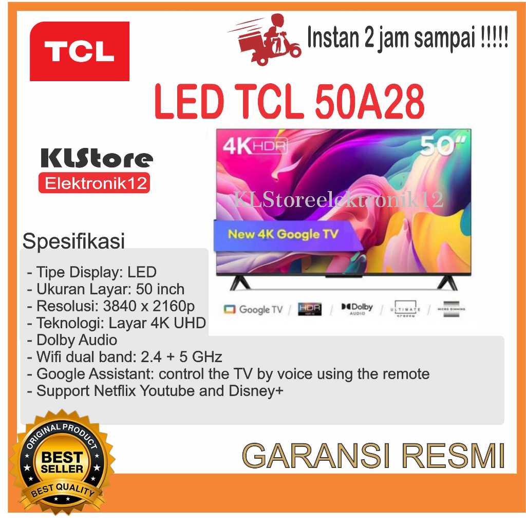 Jual LED TV TCL Google Android TV 4K UHD 50 Inch 50A28 Garansi Resmi # ...