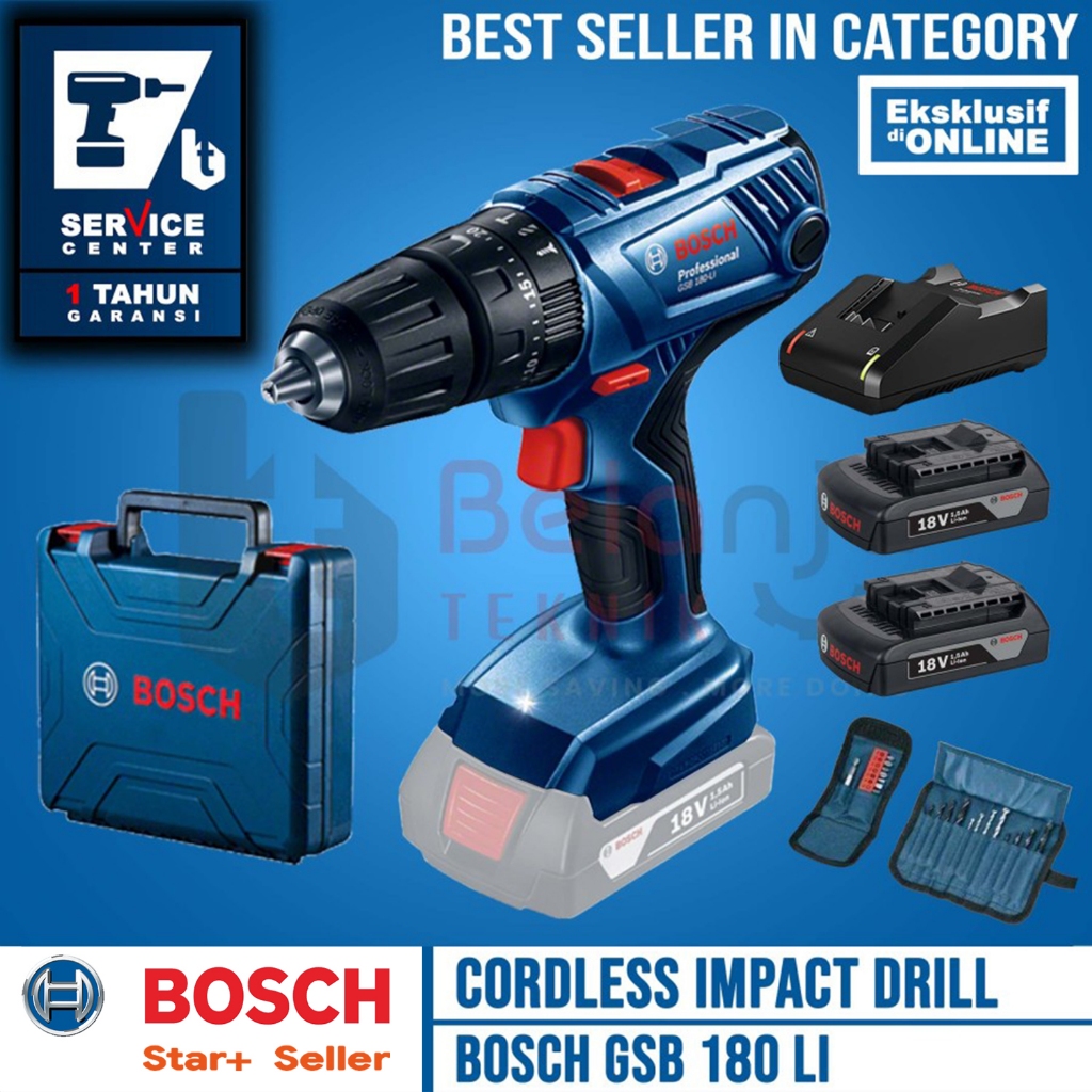 Jual Bosch Mesin Bor Tembok Baterai Cordless GSB 180 LI 18V FREE