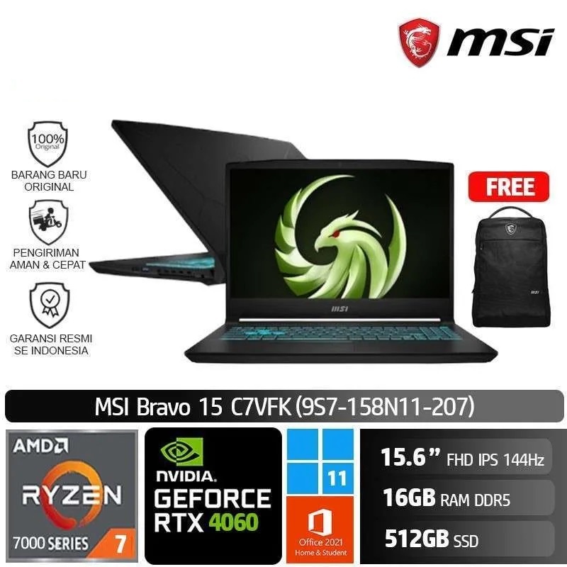 Jual MSI Bravo 15 C7VFK 207 Ryzen 7 7735HS 16GB 512GB RTX4060 8GB Win11 OHS Shopee Indonesia