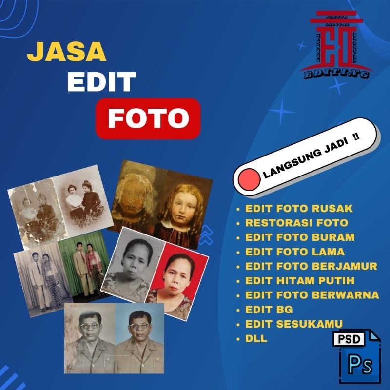 Jual restorasi foto jadul rusak / remake ulang foto & edit segala macam