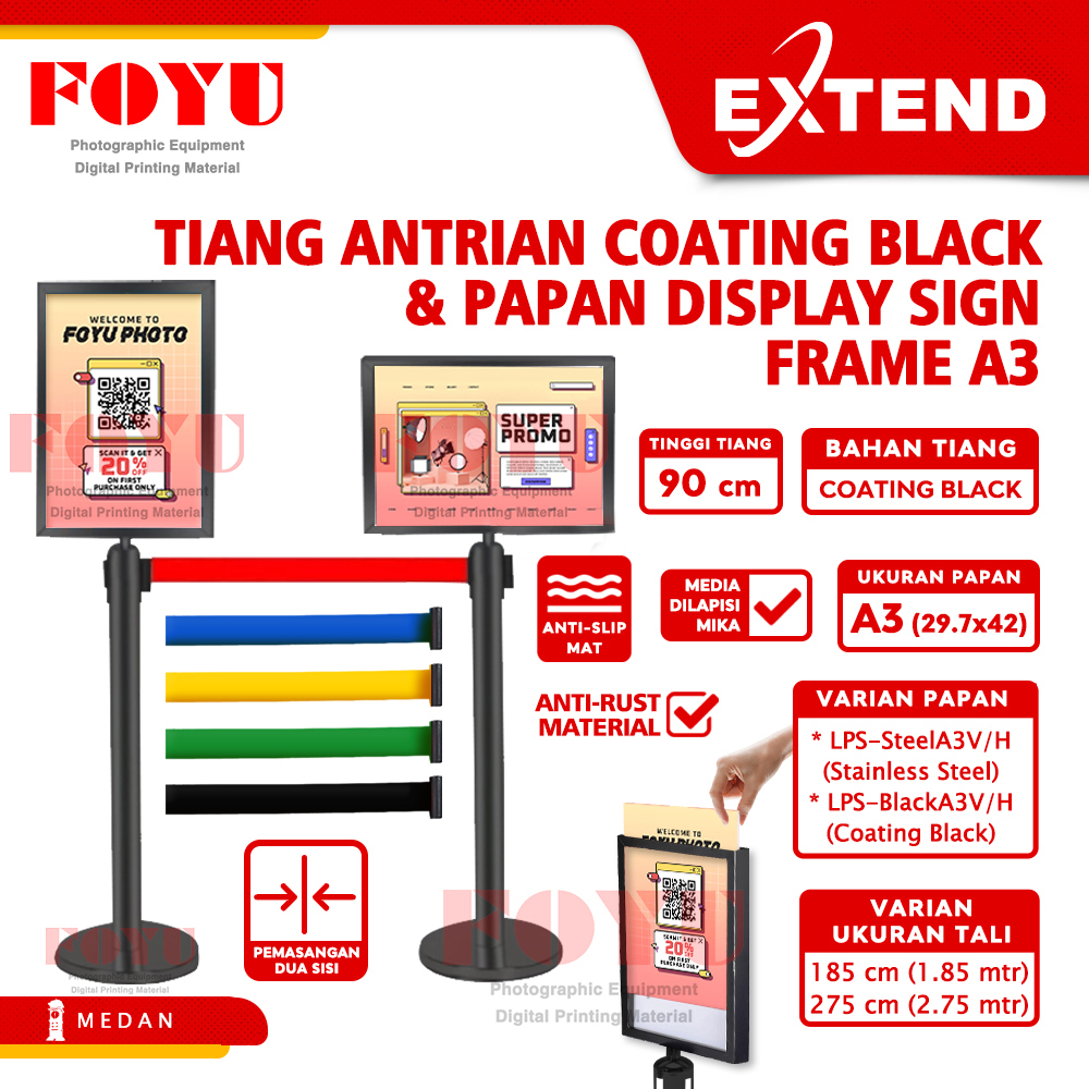 Jual Tiang Pembatas Antrian Antrean Pita Coating Black Queue Line Pole ...