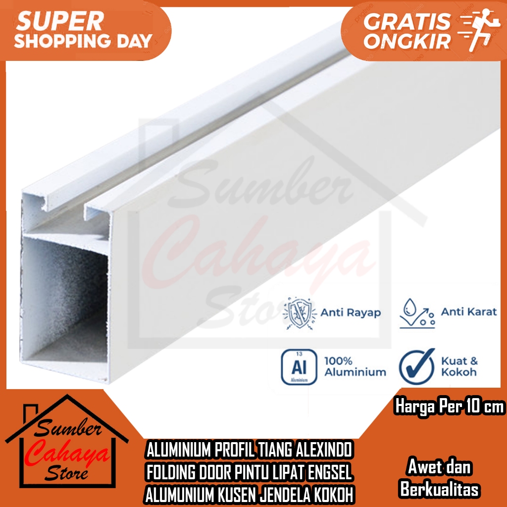 Jual PROFIL ALUMUNIUM ALEXINDO TIANG POLOS PER 10 CM FOLDING DOOR PINTU ...