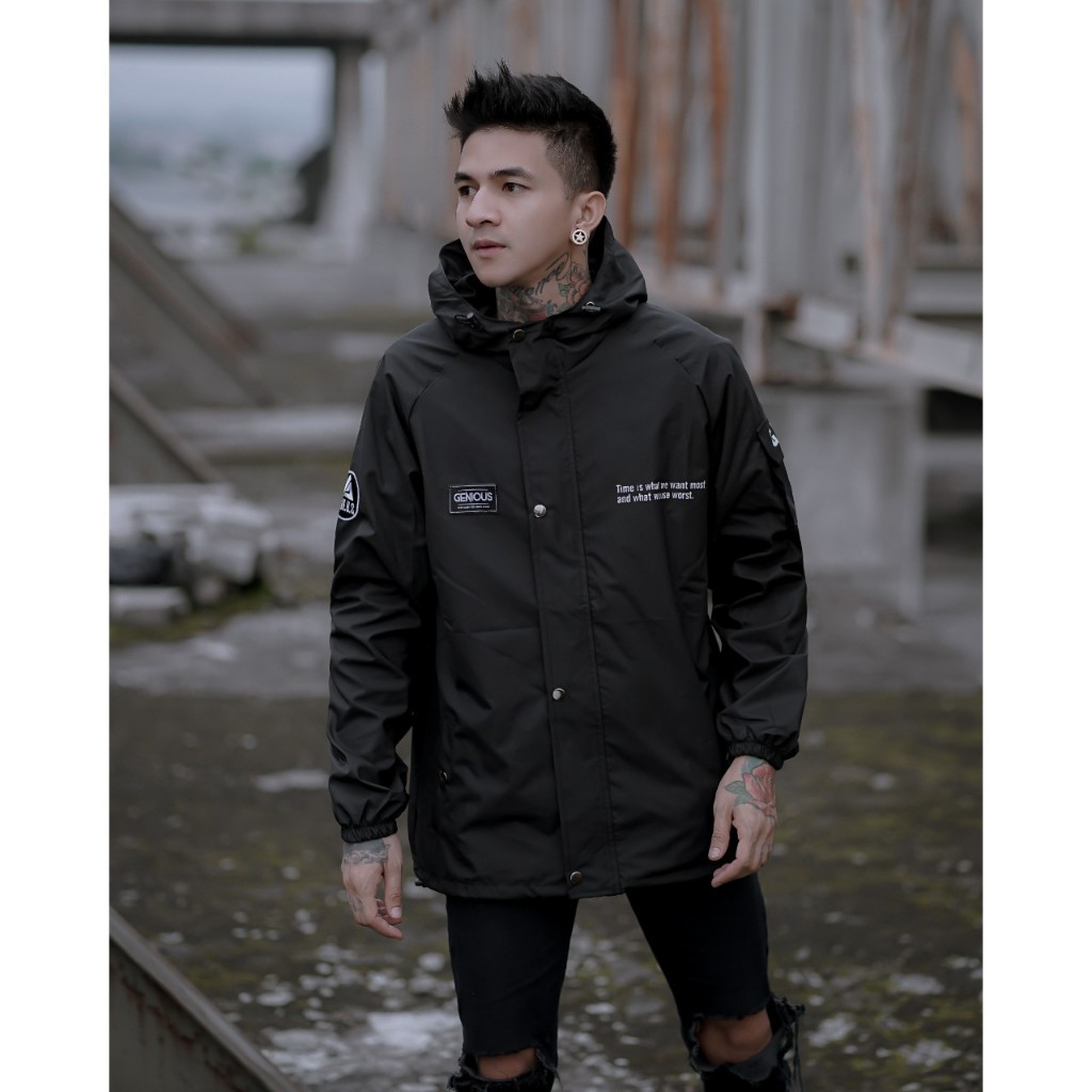 Jual Gns Outdoor Jacket Screen Printing Black Parasut Unisex Shopee Indonesia