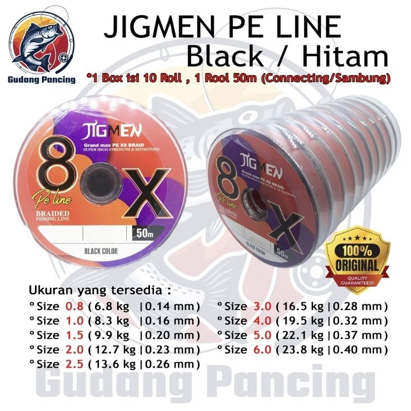 Jual JIGMEN Senar Pancing PE Line Original Warna Black Hitam Tersedia ...