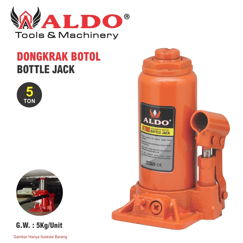 Jual DONGKRAK BOTOL 5 TON / DONGKRAK HYDRAULIC / BOOTLE JACK MERK ALDO ...
