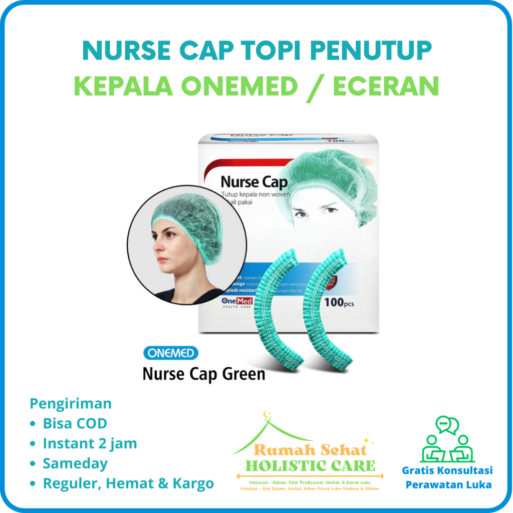 Jual OneMed Nurse Cap Topi Perawat Penutup Kepala Non Woven Warna Biru ...