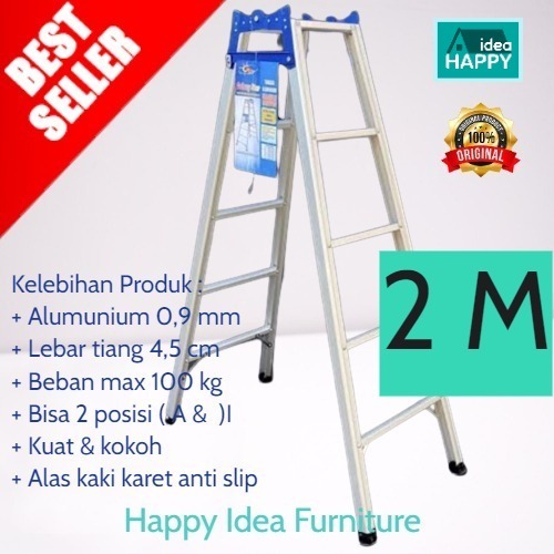 Jual 𝗛𝗮𝗽𝗽𝘆 𝗜𝗱𝗲𝗮 - Tangga Lipat Aluminium 2 M Tangga Serbaguna Tangga
