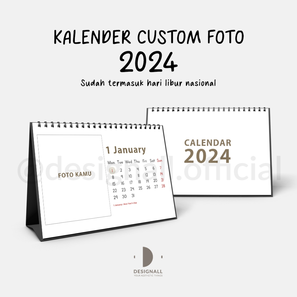 Jual Designall Kalender Meja Kalender Duduk Custom Foto Aesthetic Tahun 2024 Spiral Kl 