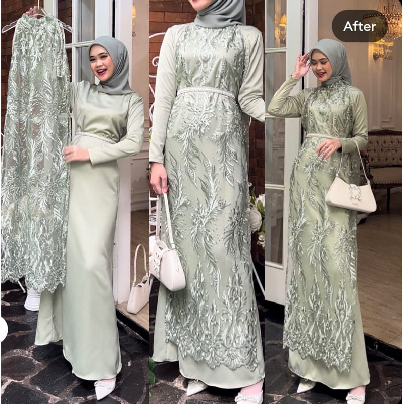 READY XXL SAVINA DRESS BROKAT TULLE MEWAH PREMIUM/GAUN PESTA BAJU LEBARAN  KONDANGAN BRIDESMAID GAMIS WANITA SILK SATIN PREMIUM ELEGAN