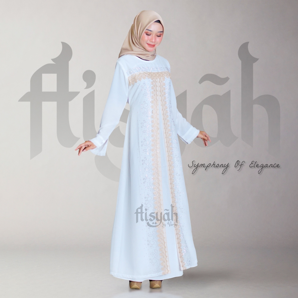Jual AISYAH  • Baju gamis putih wanita kekinian - Abaya putih