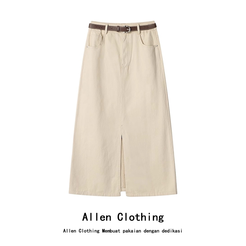 Jual Allen Clothing Rok Denim Belahan Pinggang Tinggi Warna Polos Rok A ...