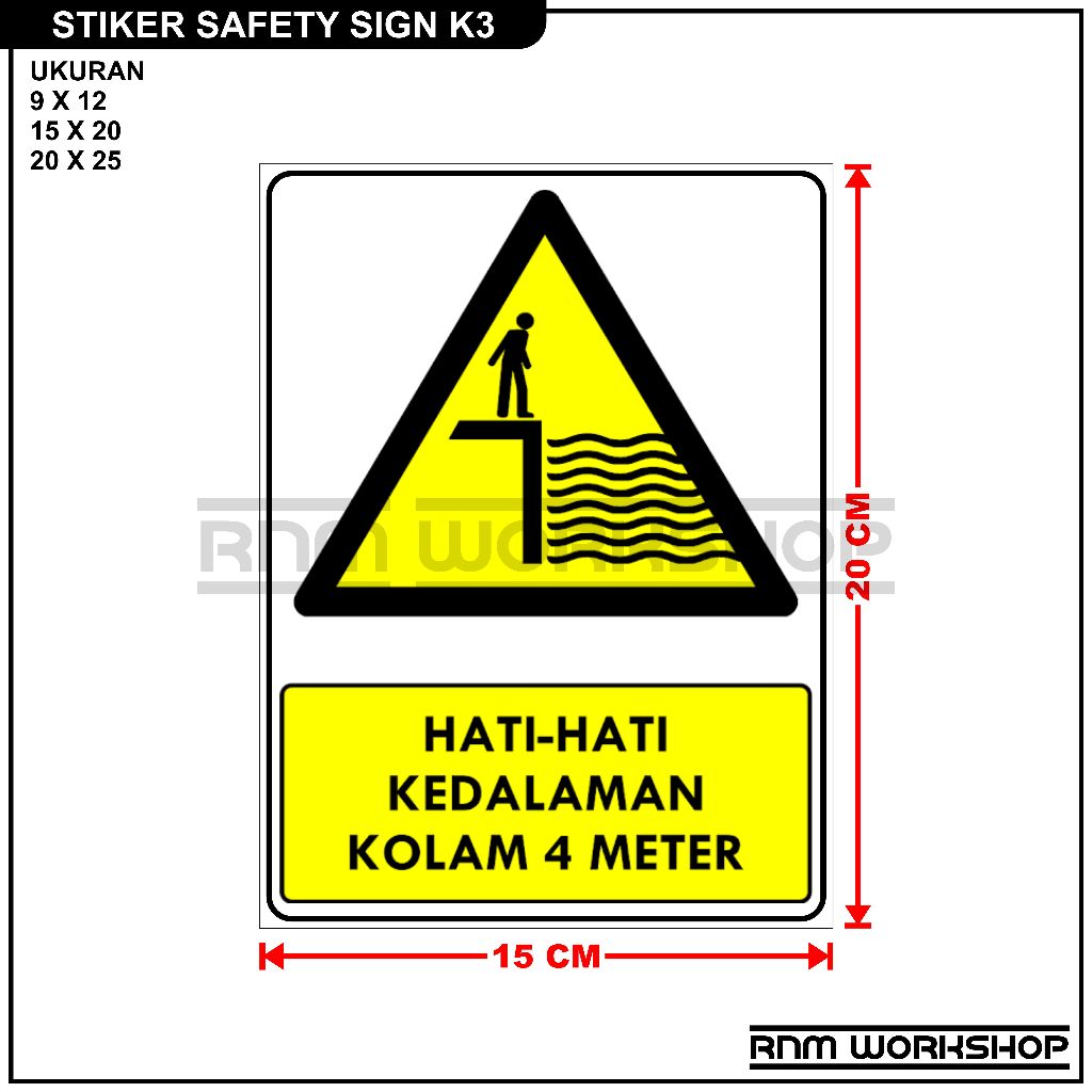 Jual Stiker Safety Sign Rambu K Hati Hati Kedalamaan Kolam Meter Shopee Indonesia