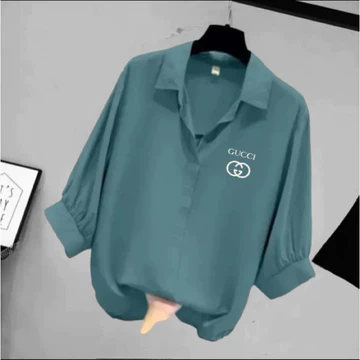 Blouse Wanita Leher V Logo Samping Kemeja Wanita V Korean Style Baju Wanita Lengan Balon 3 4