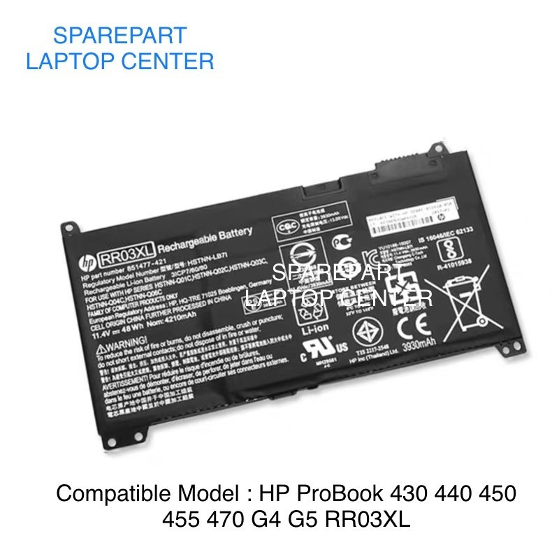 Jual Baterai Laptop HP ProBook 430 440 450 455 470 G4 G5 RR03XL Original I.202303627