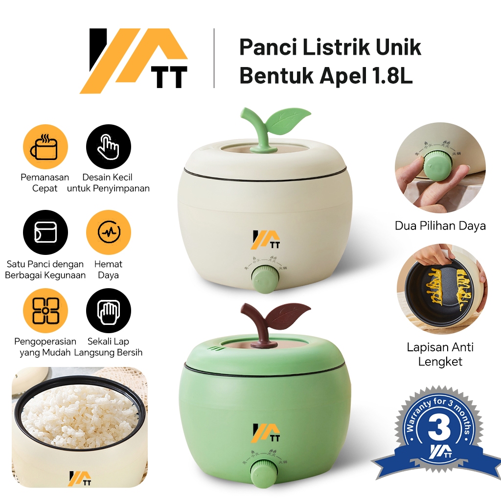 Jual YATT Panci Listrik Unik Bentuk Apel 1.8L Mini Rice Cooker Penanak