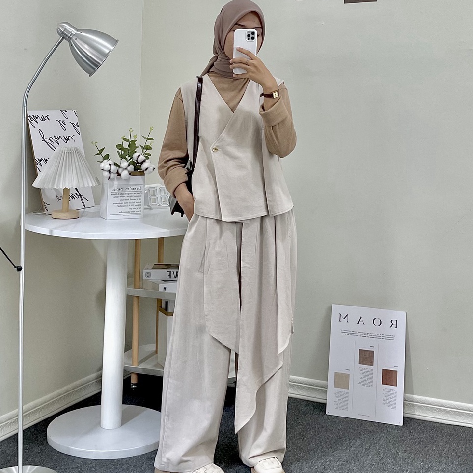 Jual Harga Terbaik Waktu Terbatas Lozy Hijab Nami Set One Set Vest Rompi Linen Shopee Indonesia