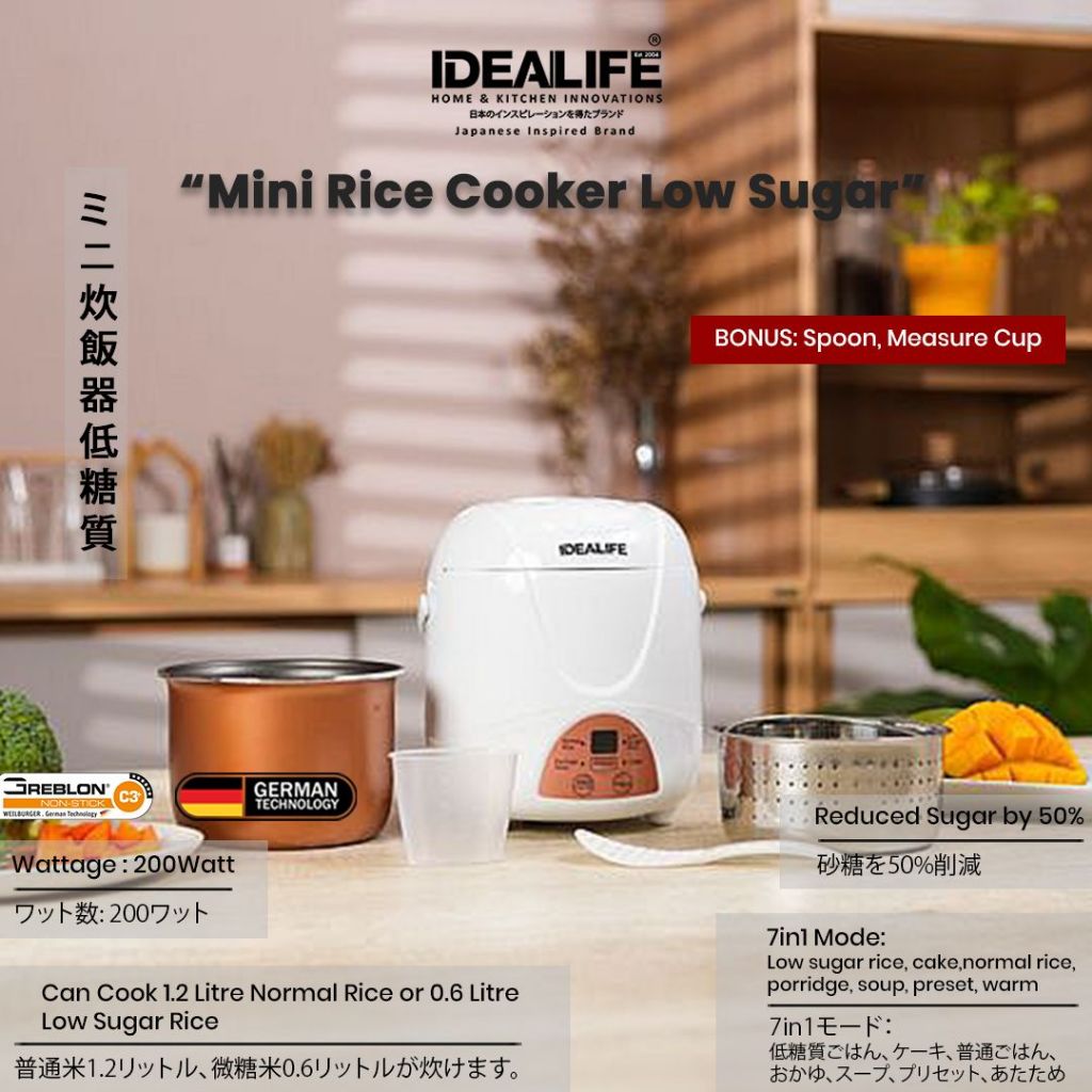 Jual IDEALIFE Mini Rice Cooker Low Sugar/Carbo (0.8Litre / 2persons