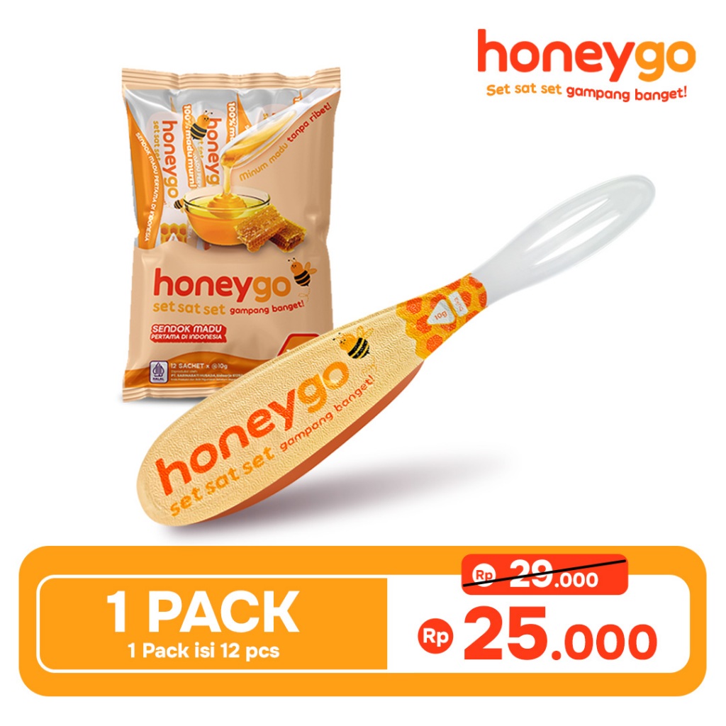 Jual HoneyGo Madu Murni dengan Sendok 1 Pack (12 sachet) Shopee Indonesia