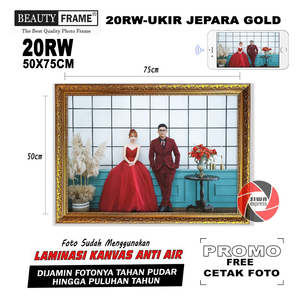 Jual BEAUTY FRAME 20RW 50X75 BINGKAI GRATIS CETAK FOTO LAMINASI KANVAS