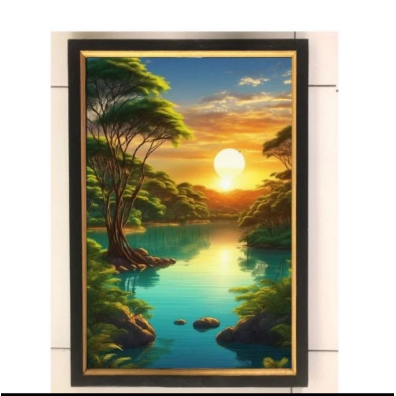 Jual Hiasan Dinding Cetak Gambar Plus Bingkai Pemandangan Sunset Ukuran