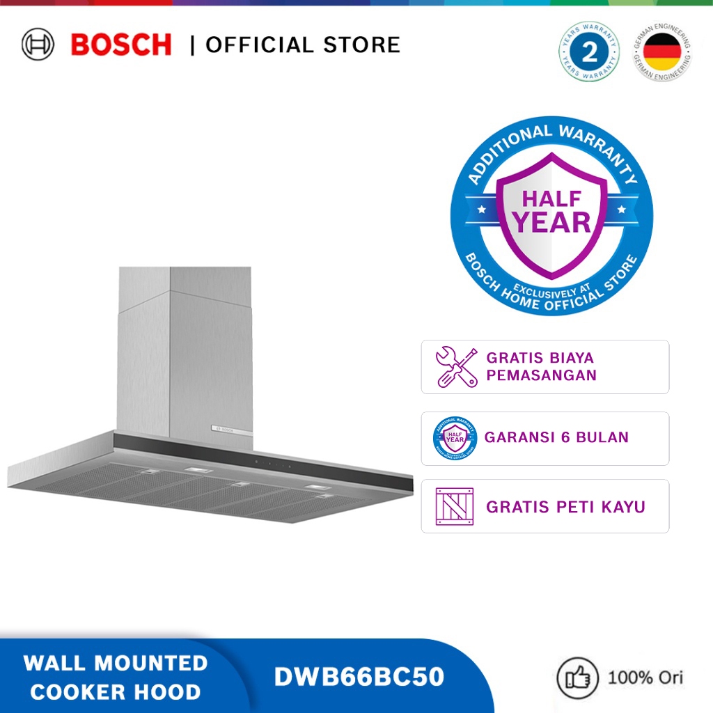 Jual Bosch DWB66BC50 Wall Mounted Cooker Hood Tudung Asap Serie 2 60 Cm Shopee Indonesia