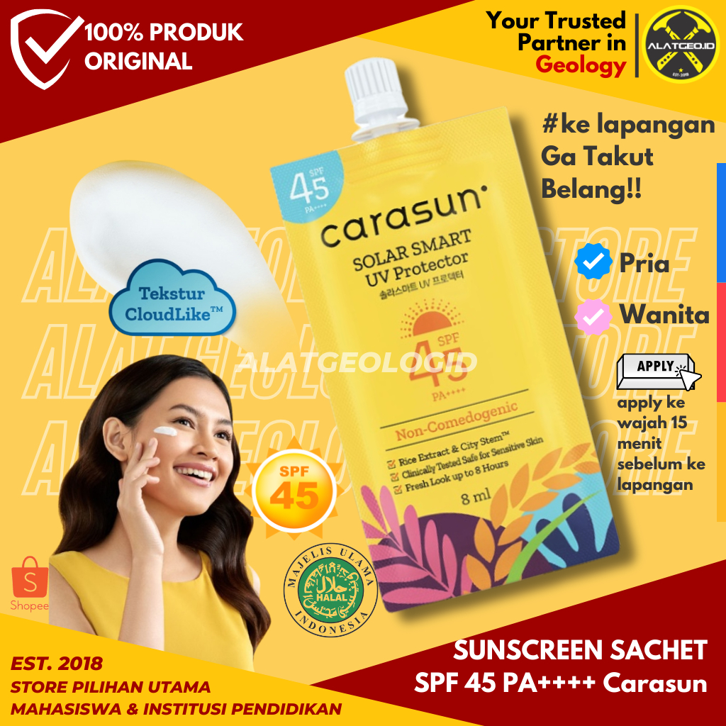 Jual Sunscreen Carasun SPF 45 PA++++ Solar Smart UV Protector 8ml ...