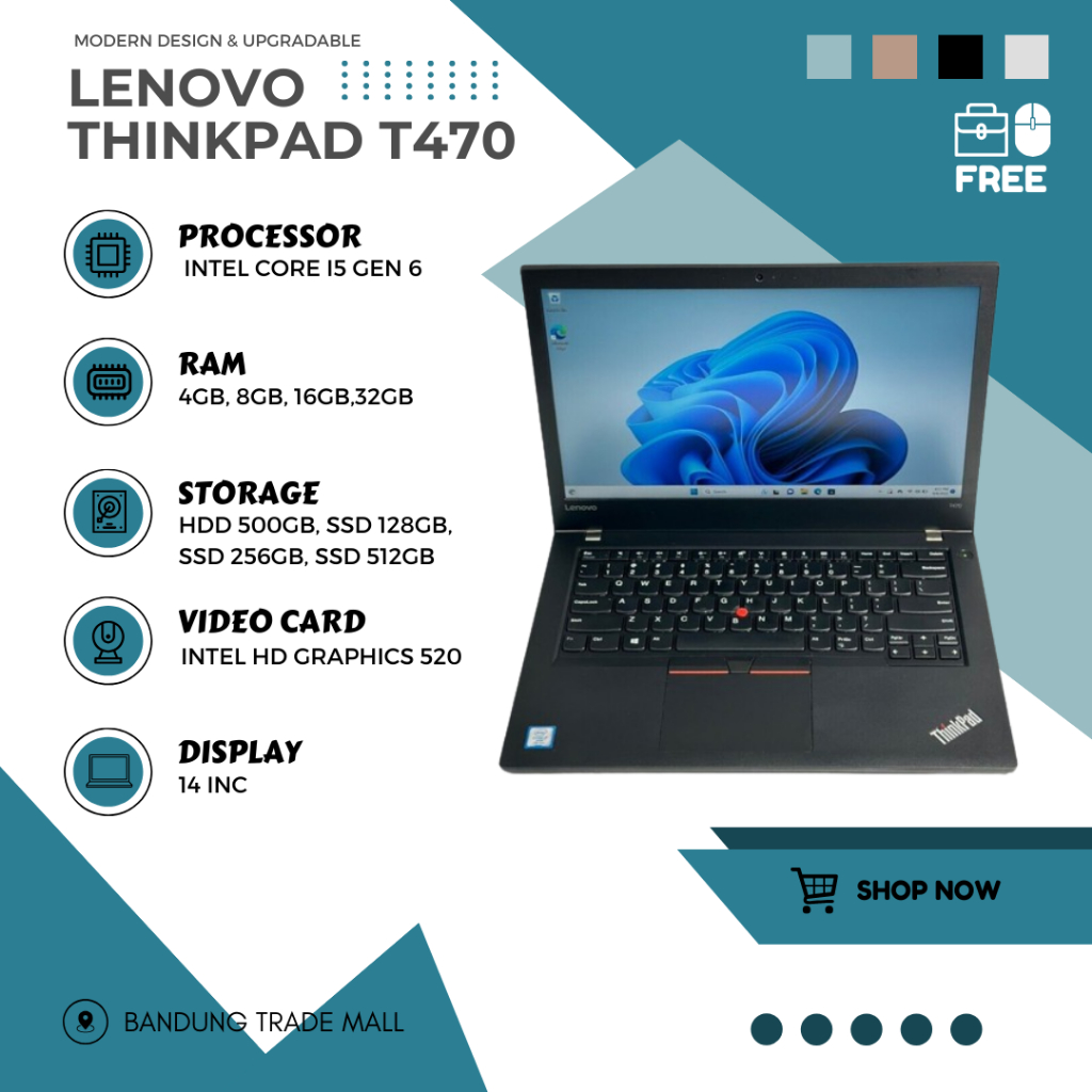 Laptop Lenovo ThinkPad T460 T470 T480 Core I5 I7 RAM 16GB SSD 512GB MULUS