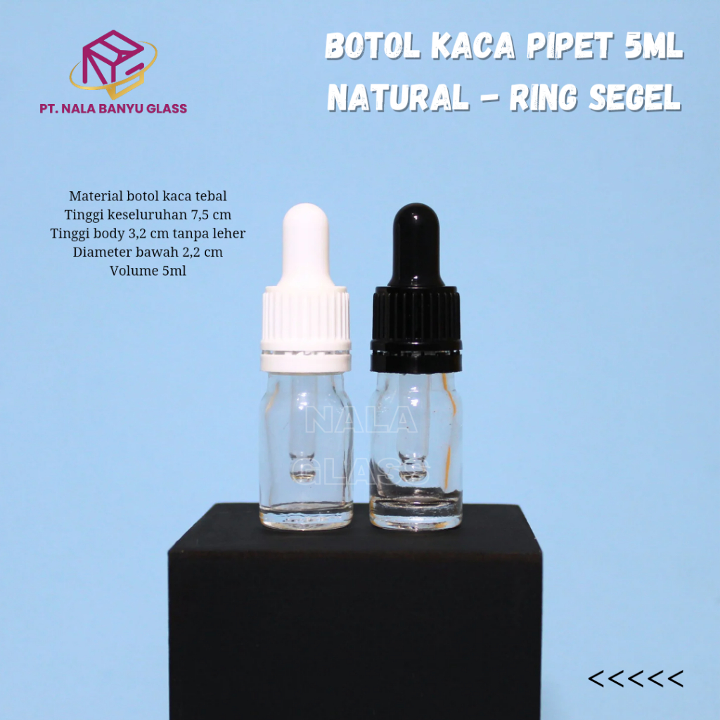 Jual botol kaca pipet 5ml natural tebal / botol serum 5ml - ring segel ...