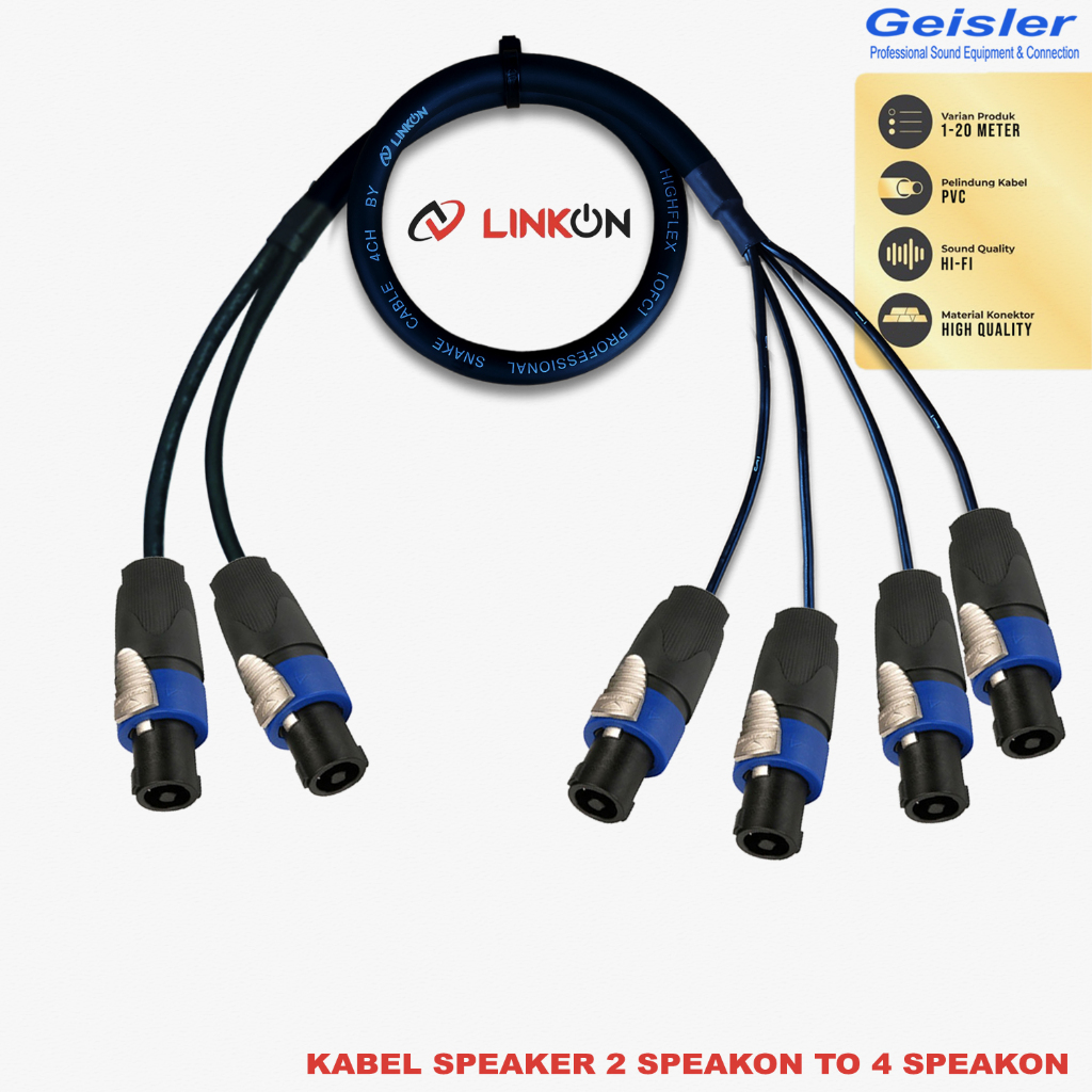 Jual Kabel Audio Speaker 2x Jack Speakon To 4x Jack Speakon LINKON 1-5 ...