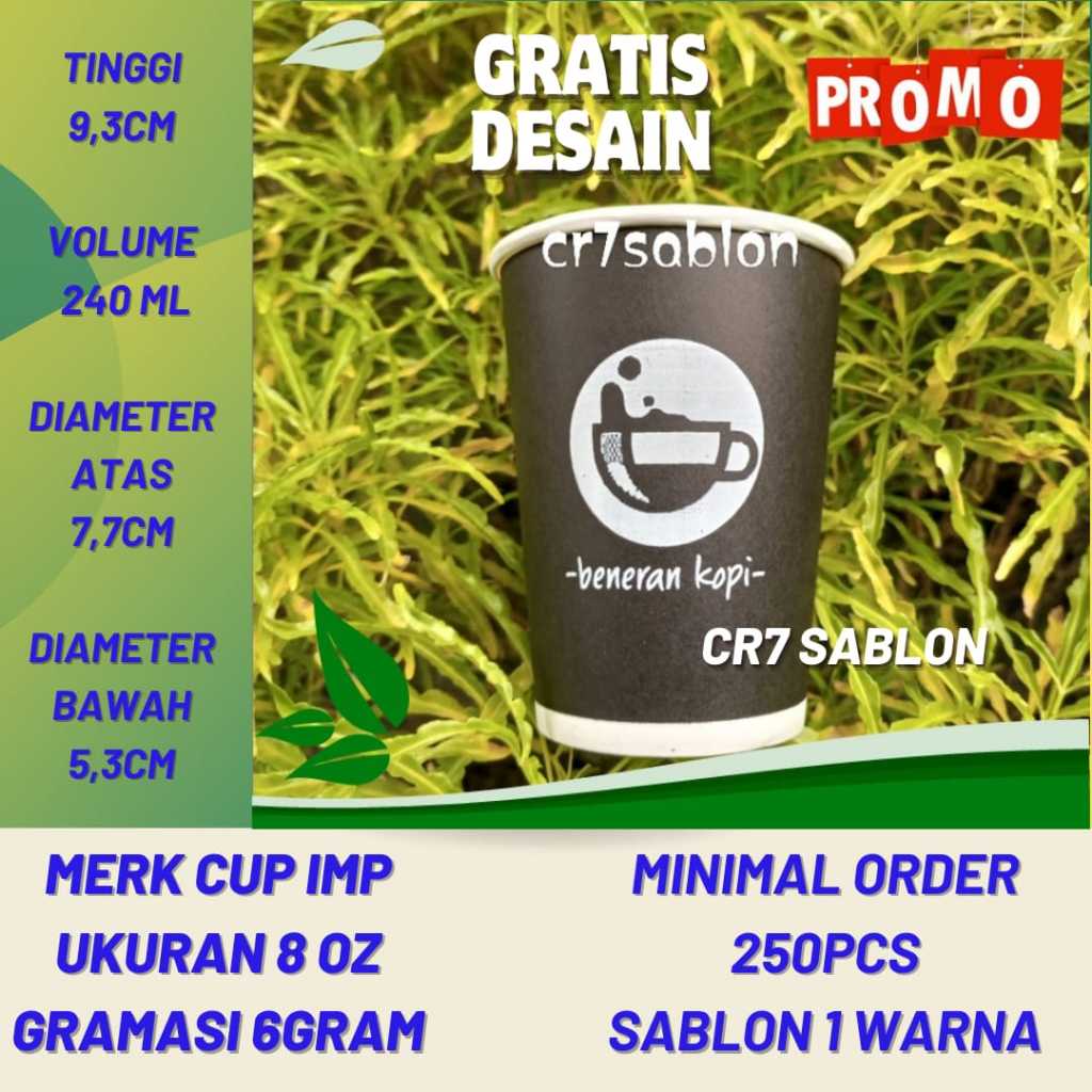 Jual paper cup hot 8 hitam gelas kertas 8oz black custom sablon free ...