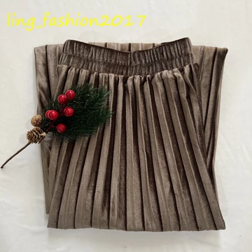 Rok Plisket Bludru Mewah Spring Autumn Woven Hight Waist Plester Long Skirt Rok Plisket Velvet