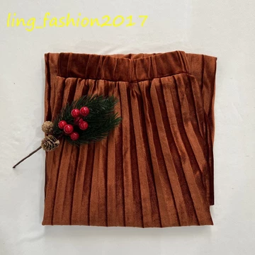 Rok Plisket Bludru Mewah Spring Autumn Woven Hight Waist Plester Long Skirt Rok Plisket Velvet