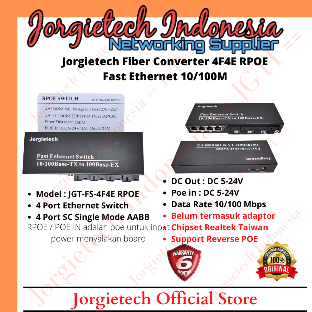 Jual Jorgietech JGT-FS4F4E-RPOE Media Converter 4 Port FO 4 Port Lan ...