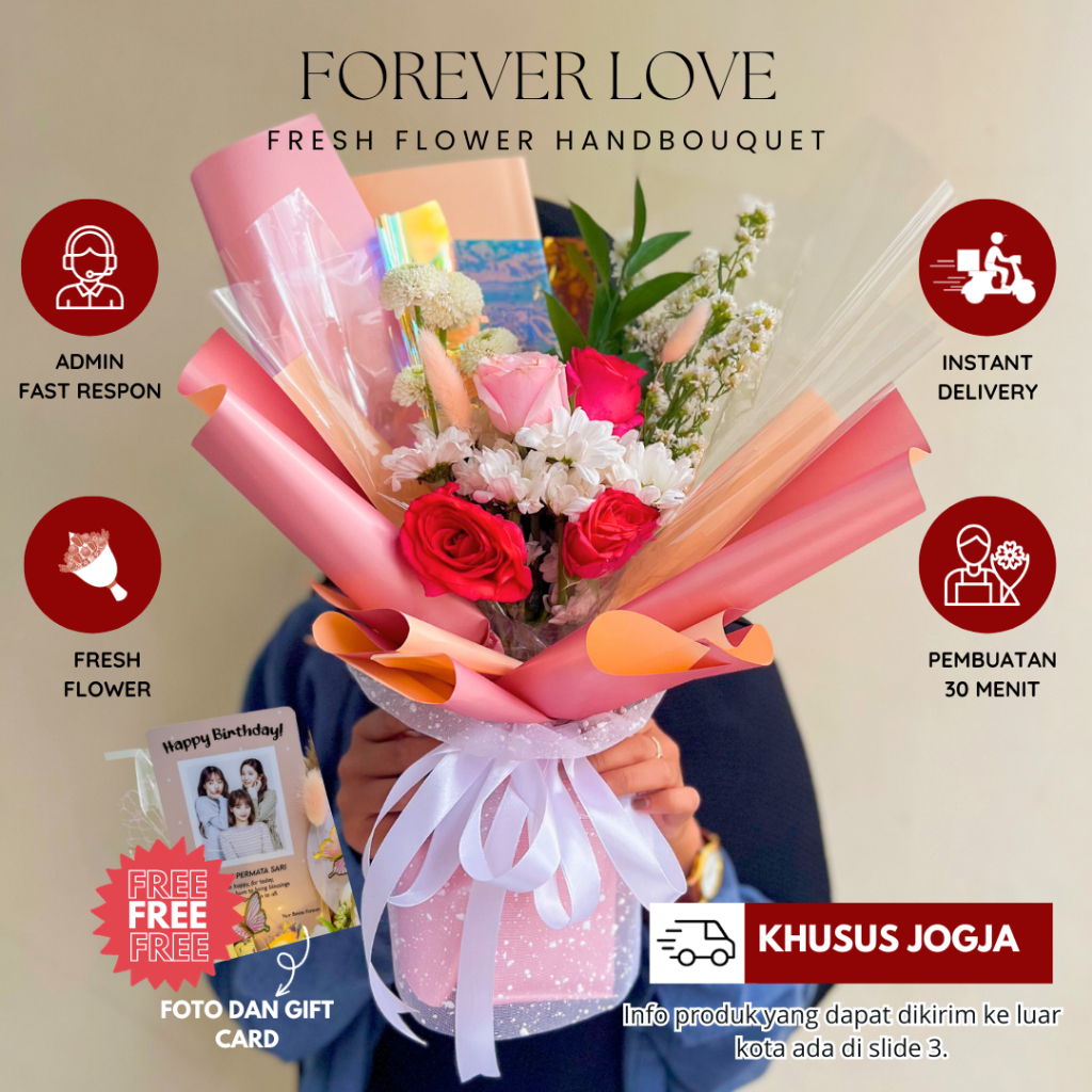 Jual Buket Bunga Mawar Korean Bouquet Pink Aesthetic Transparan Fresh
