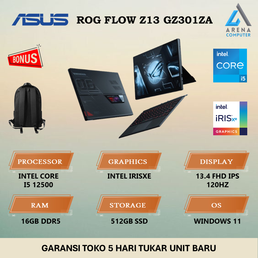 Jual Asus Rog Flow Z13 Gz301za Touch Intel I5 12500 16gb 512gb Irisxe Fhd Ips 120hz W11 Shopee 8920