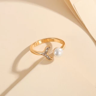 Lanme Jewelry Cincin Wanita Kristal Mutiara Titanium Anti Karat Korean Style Simple Korea Aksesoris Fashion LM341