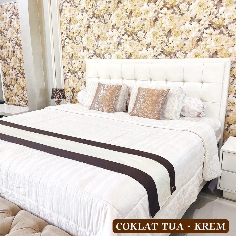 Jual KODE H99N Bed Runner Hotel Mewah Polos Two Tone Bahan Katun l Taplak Tempat Tidur Kost