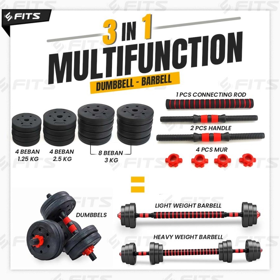 Jual SFIDN FITS 3 IN 1 Adjustable 10kg Dumbell Barbel Dumbbell Barbell ...