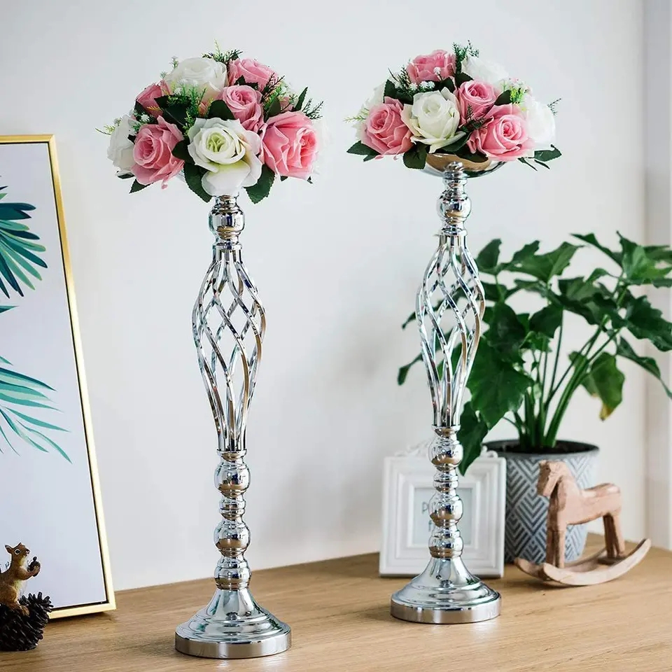 Jual Silver Hollow Curvy Single Mermaid Flower Vase Holder Centerpiece